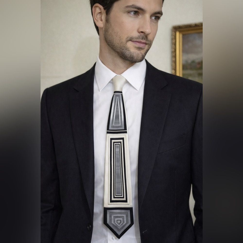 Vintage Versailles by Piatelli Black & White Geometric Print Tie